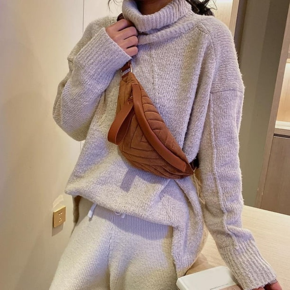 Cognac Brown Quilted Fanny Belt Back Women's Bag